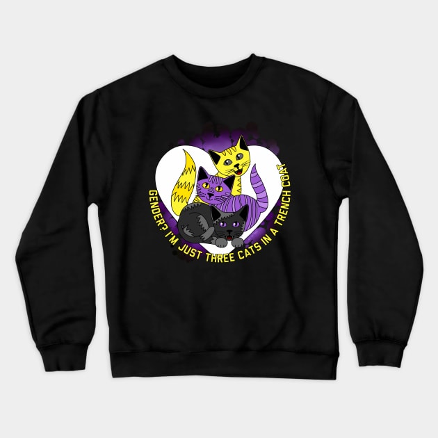 Three Cats In A Trench Coat Crewneck Sweatshirt by Art by Veya